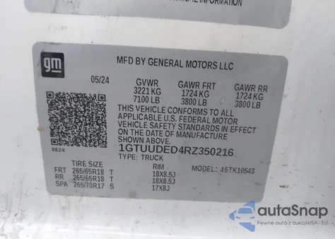 2024 GMC Sierra 1500 4Wd Short Box Slt from USA, damaged, VIN 1GTUUDED4RZ350216